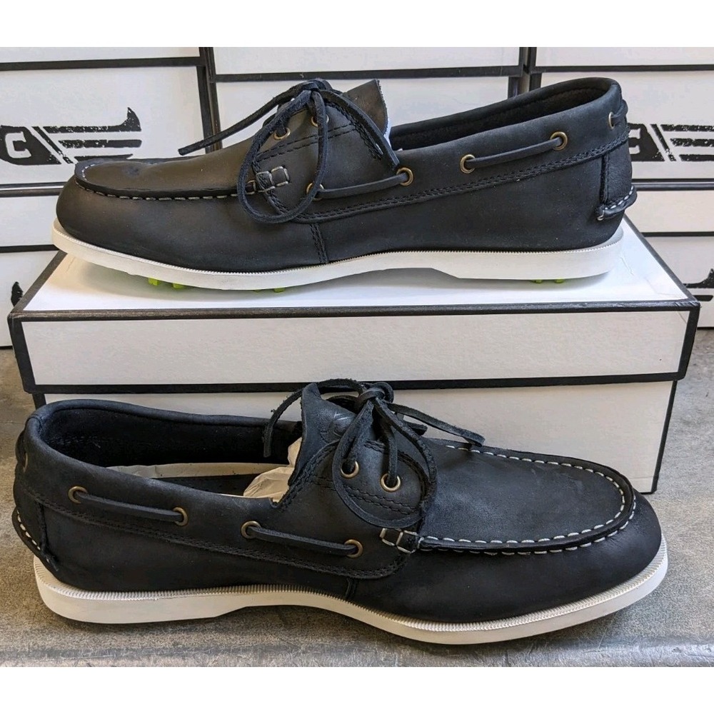 NEW Canoos 2.0 Golf Shoes Mens 11 Hudson Gray & White Leather Boat Shoe Loafer